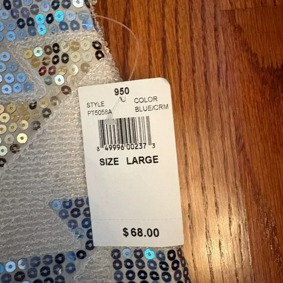 LOVEMARKS Sequin Aztec Mini Skirt Blue/Gold Size L NWT - Picture 3 of 3